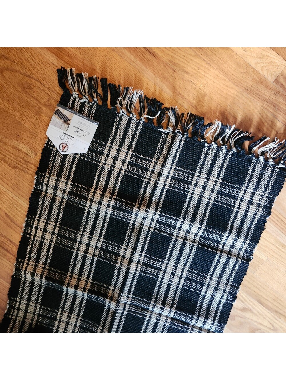 My Texas House fall rug indoor outdoor Black Plaid Fringe